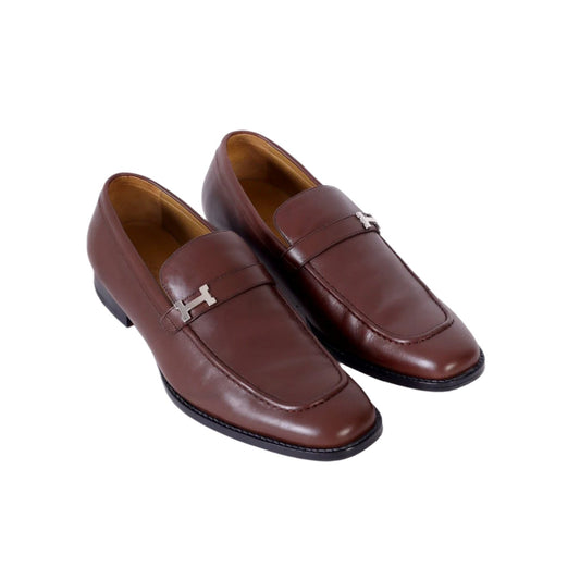 Hermes Brown Leather Loafers with Signature H Buckle - Luxury Men's Dress Shoes