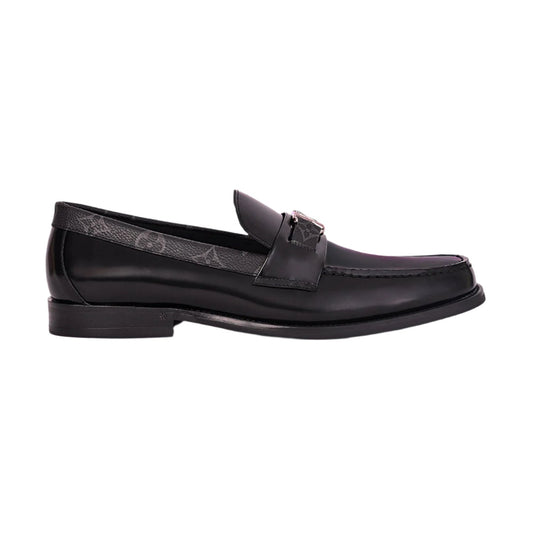 Louis Vuitton Black Leather Loafers with Monogram Buckle - Luxury Men's Footwear