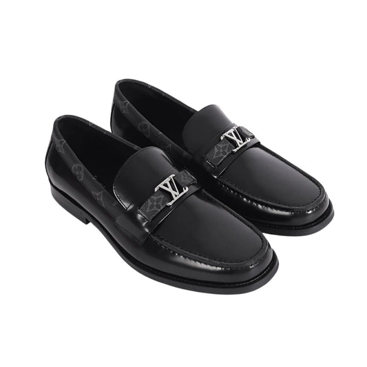 Louis Vuitton Black Leather Loafers with Monogram Buckle - Luxury Men's Footwear