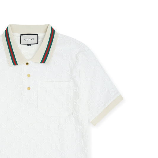 Gucci embroidered double “G”pattern white polo