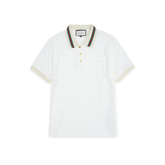 Gucci embroidered double “G”pattern white polo