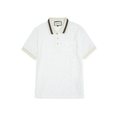 Gucci embroidered double “G”pattern white polo