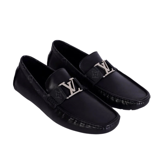 Men's Classic Louis Vuitton Black Normal Loafers with Silver LV Emblem