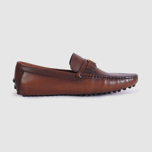 Luxury Louis Vuitton Brown Leather Normal Loafers with Signature Gold LV Buckle - Men's Premium Designer Footwear