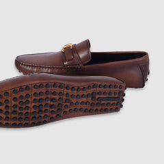 Luxury Louis Vuitton Brown Leather Normal Loafers with Signature Gold LV Buckle - Men's Premium Designer Footwear