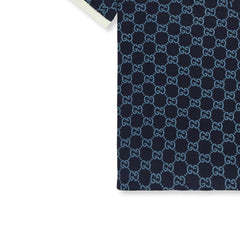 Gucci embroidered double “G”pattern blue polo