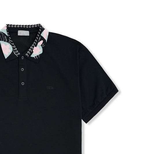 Dior printed collar black polo